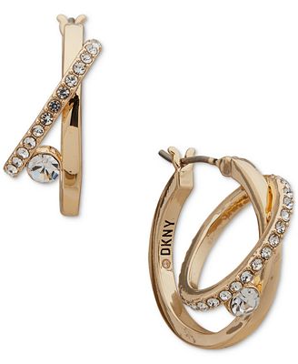 DKNY Gold Tone Small Pav Ring Drop Hoop Earrings 0 7 Macy s