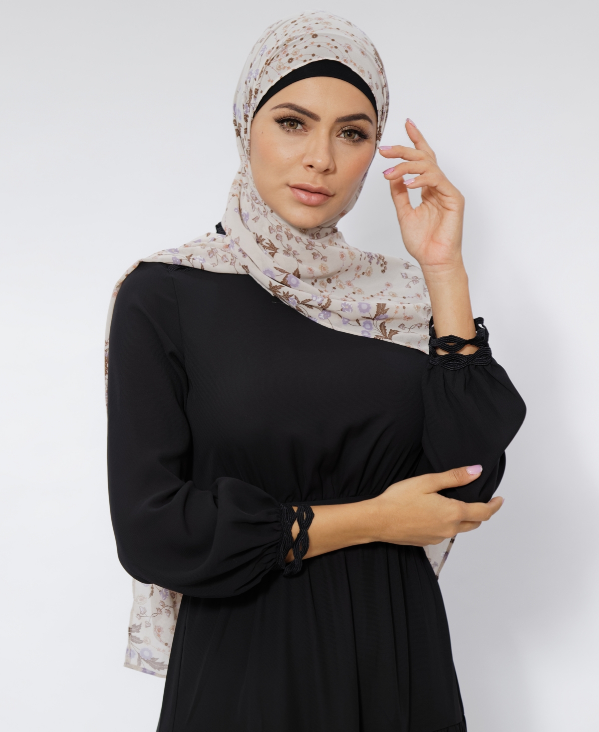 Shop Urban Modesty Women's Floral-print Chiffon Hijab In Beige And Brown