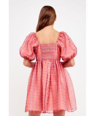 Women's Checker Puff Mini Dress