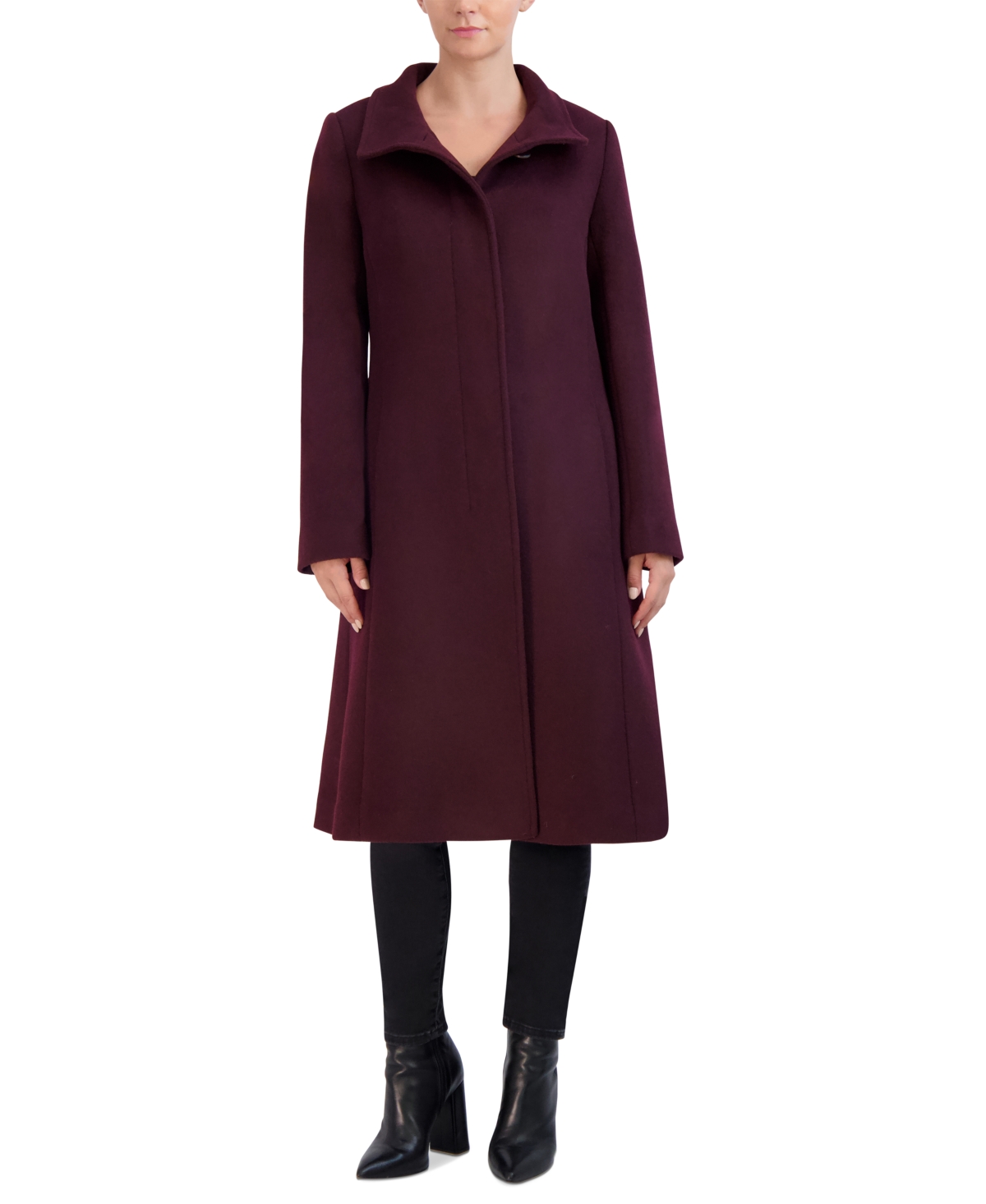 Cole Haan Womens Stand-collar Single-breasted Wool Blend Coat In Bordeaux