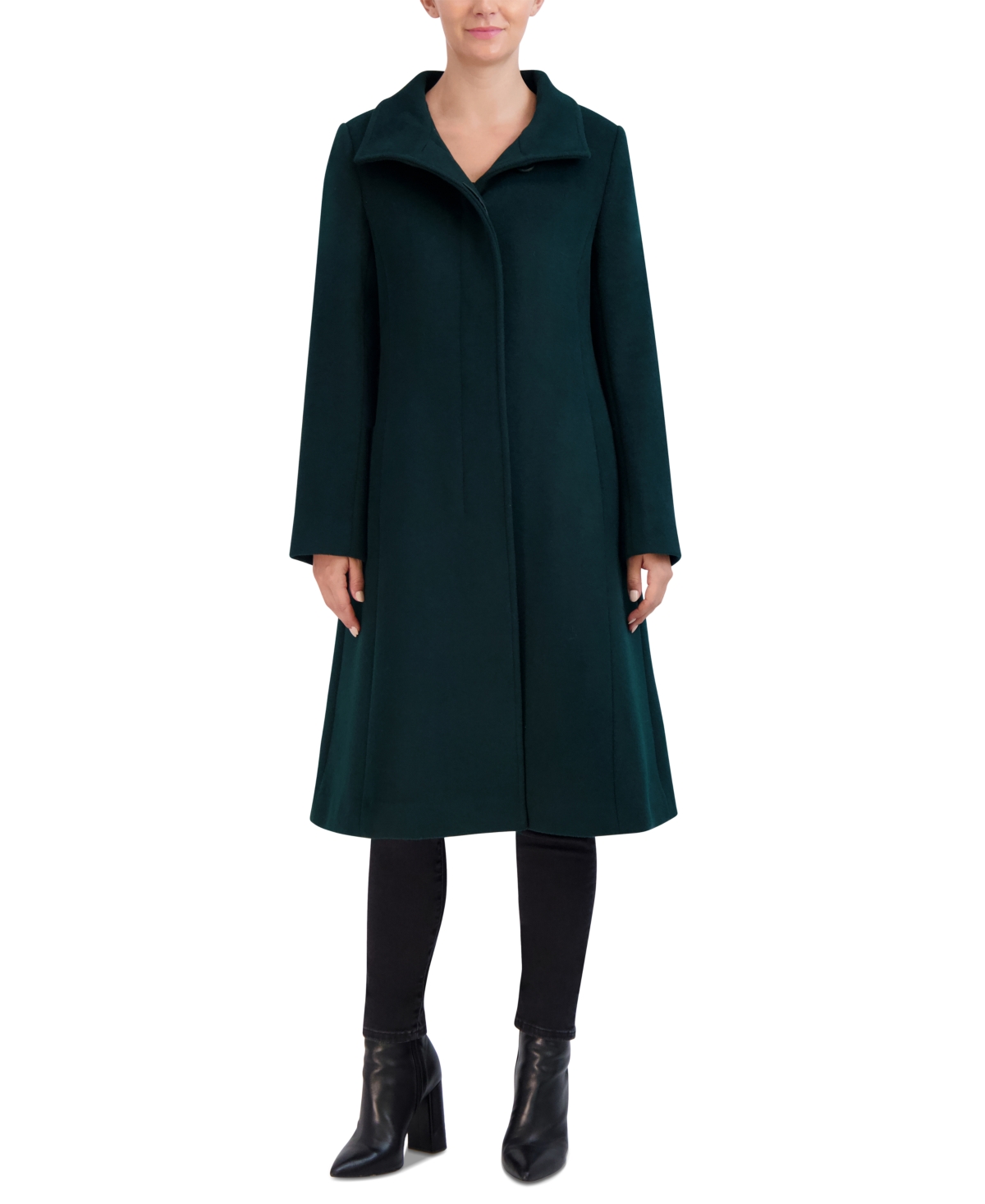 Cole Haan Womens Stand-collar Single-breasted Wool Blend Coat In Forest