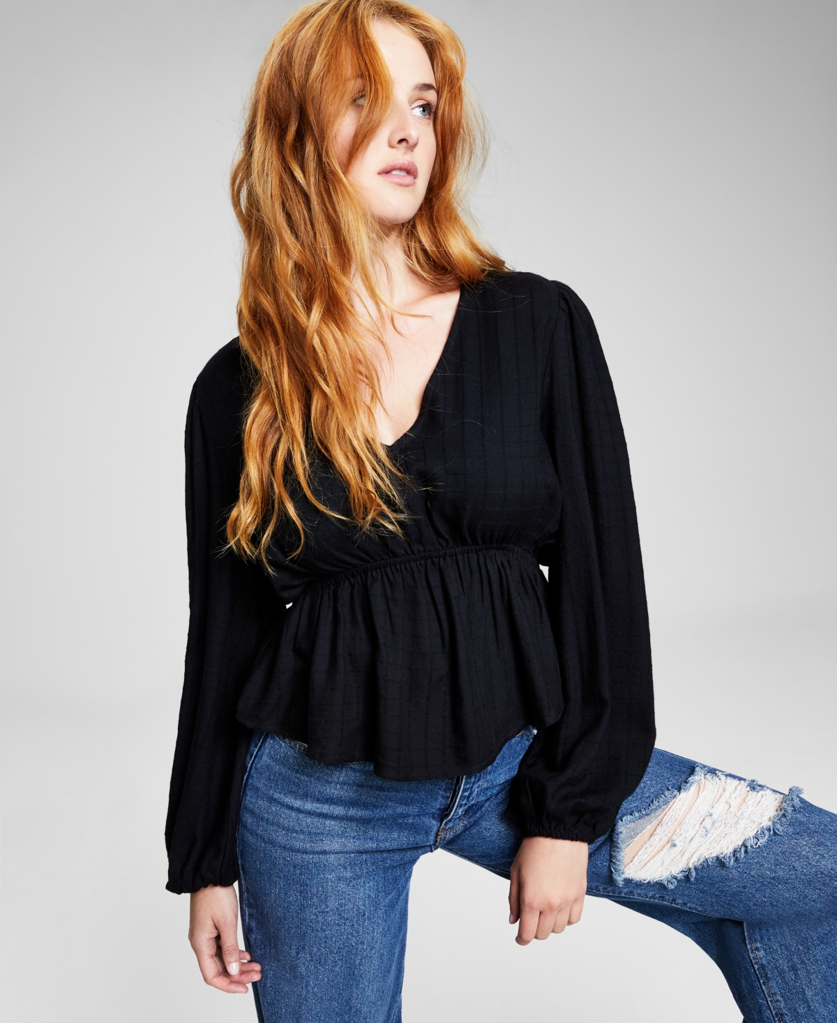 And Now This Women's V-neck Puff-sleeve Top In Black