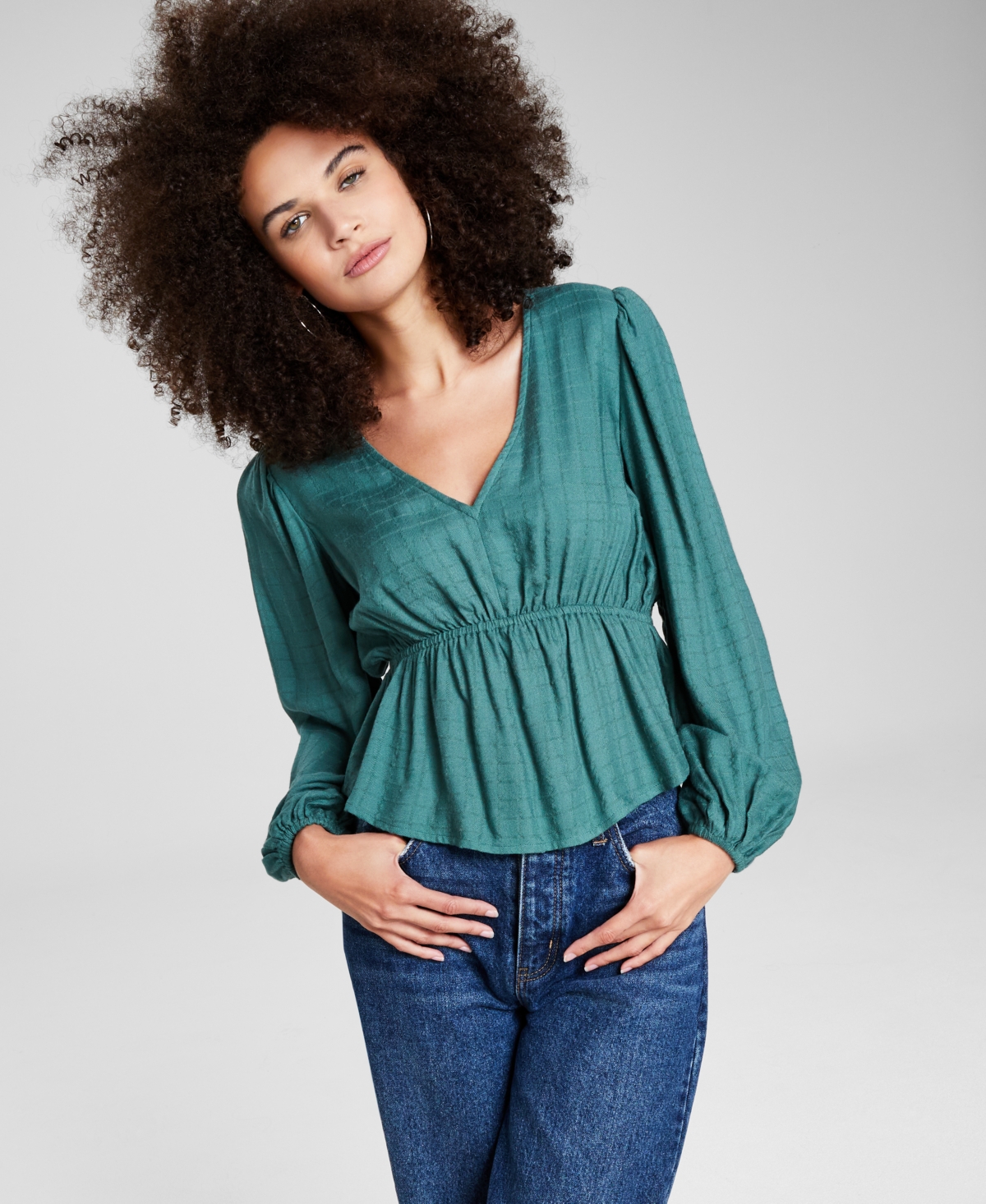 And Now This Women's V-neck Puff-sleeve Top In Meadowland