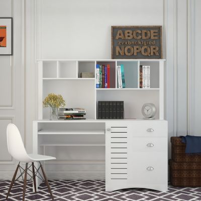 Home Office Computer Desk With Hutch, Antiqued Finish