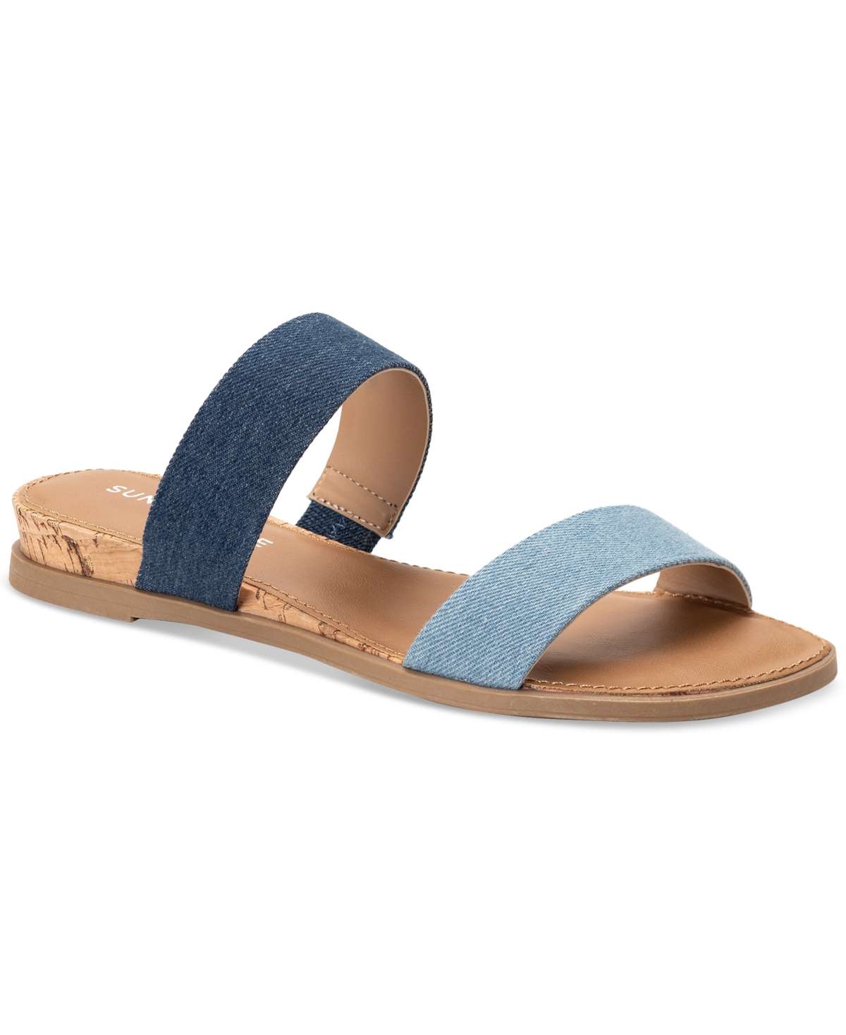 Women's Easten Double Band Slide Flat Sandals, Created for Macy's - Gold Texture