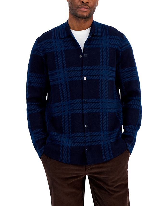 Club Room Men's Plaid Button-Up Sweater Shacket, Created for Macy's ...