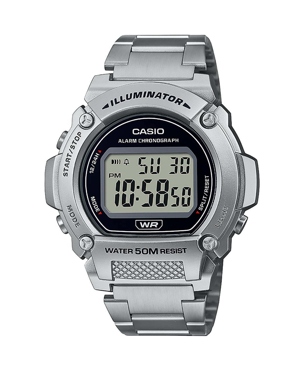 Casio Men's Digital Silver-tone Stainless Steel Watch 47mm, W219hd-1av