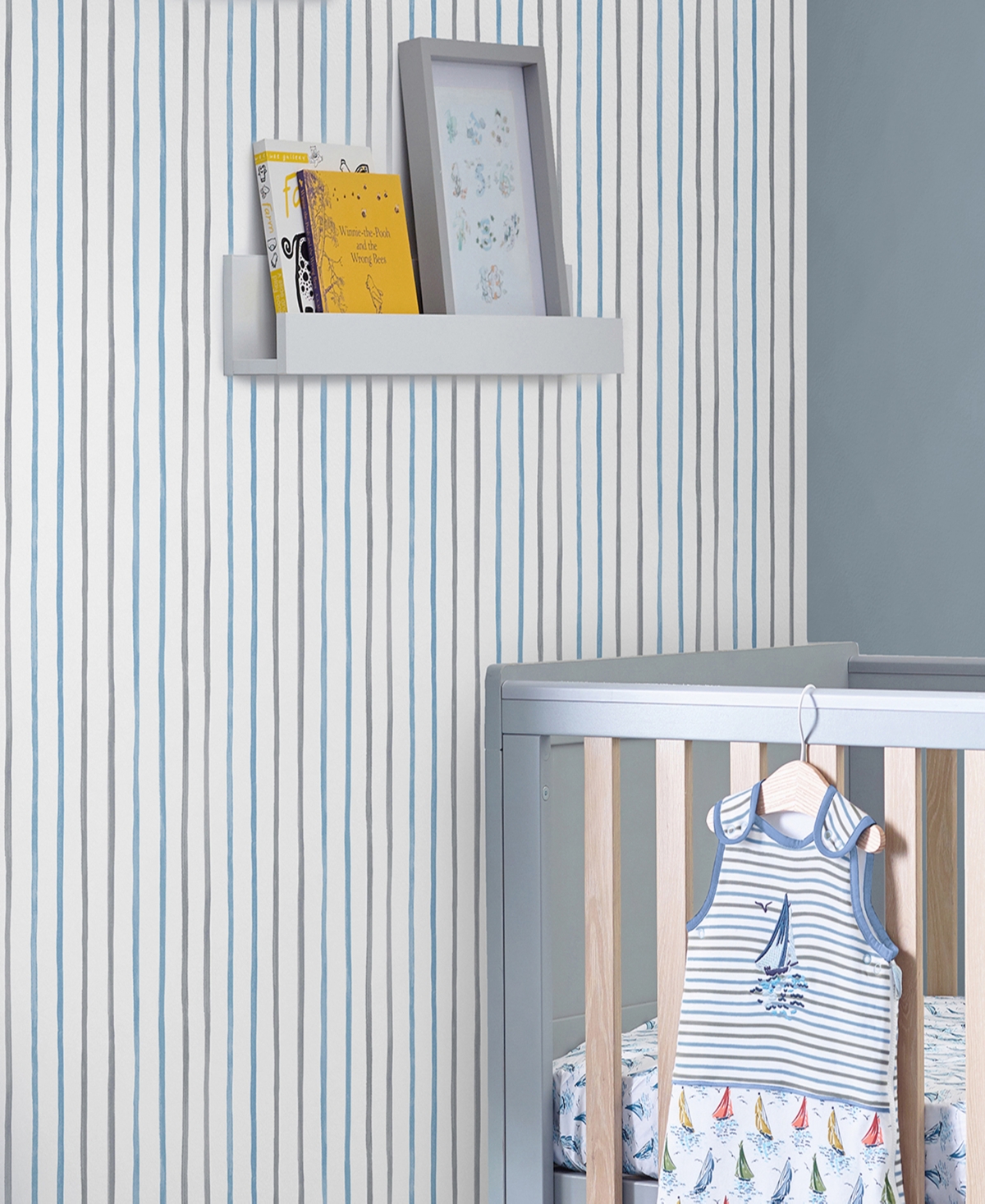 Shop Laura Ashley Painterly Stripe Removable Wallpaper In Blue