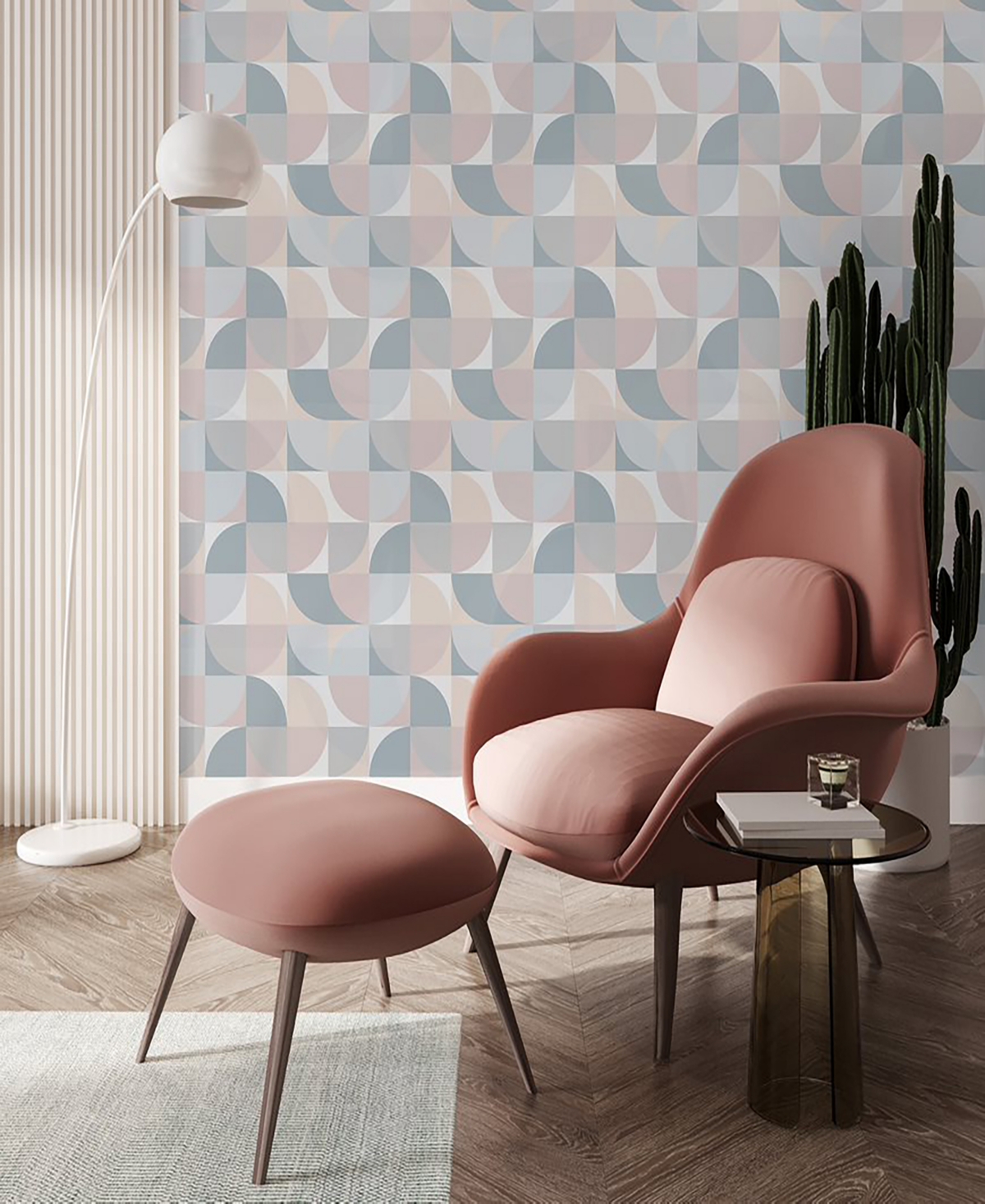 Shop Transform Curves Peel And Stick Wallpaper In Blue And Pink