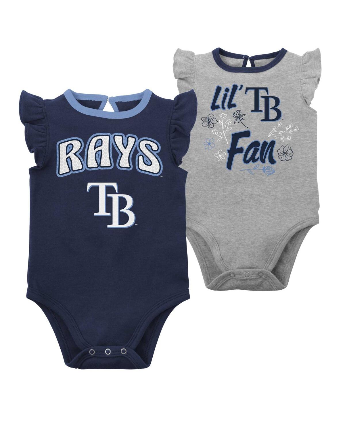 Shop Outerstuff Newborn And Infant Boys And Girls Navy, Heather Gray Tampa Bay Rays Little Fan Two-pack Bodysuit Set In Navy,heather Gray