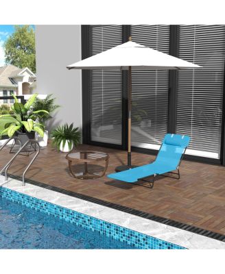 Portable Sun Lounger, Lightweight Folding Chaise Lounge Chair w/ Adjustable Backrest & Pillow for Beach, Poolside and Patio, Blue