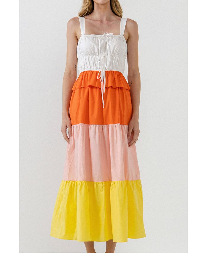 English Factory Women's Color Block Tied Detail Shirring Dress - Macy's