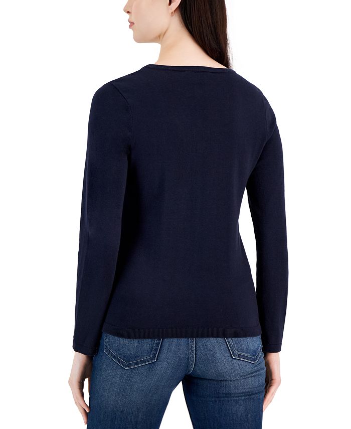 Tommy Hilfiger Women's Cotton Embellished Argyle Sweater - Macy's