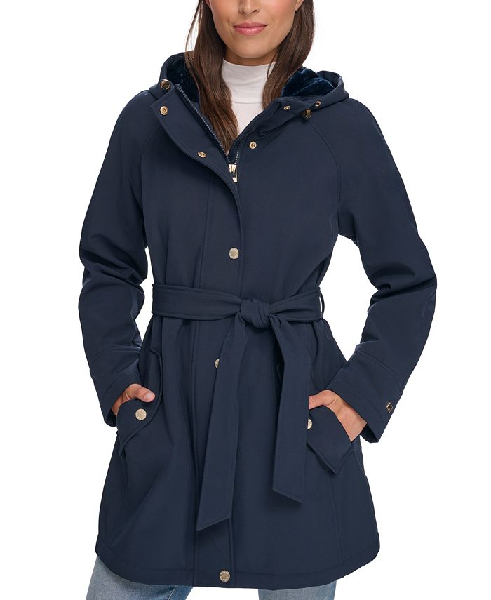 Tommy Hilfiger Women's Hooded Belted Softshell Raincoat - Macy's