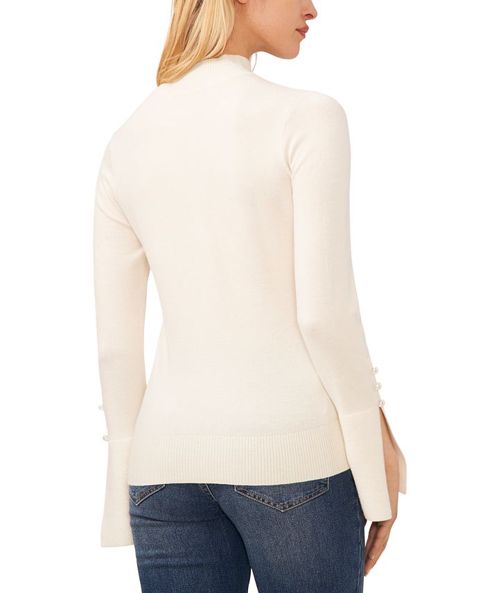 CeCe Women's Imitation Pearl Trim Split Sleeve Mock Neck Sweater Macy's