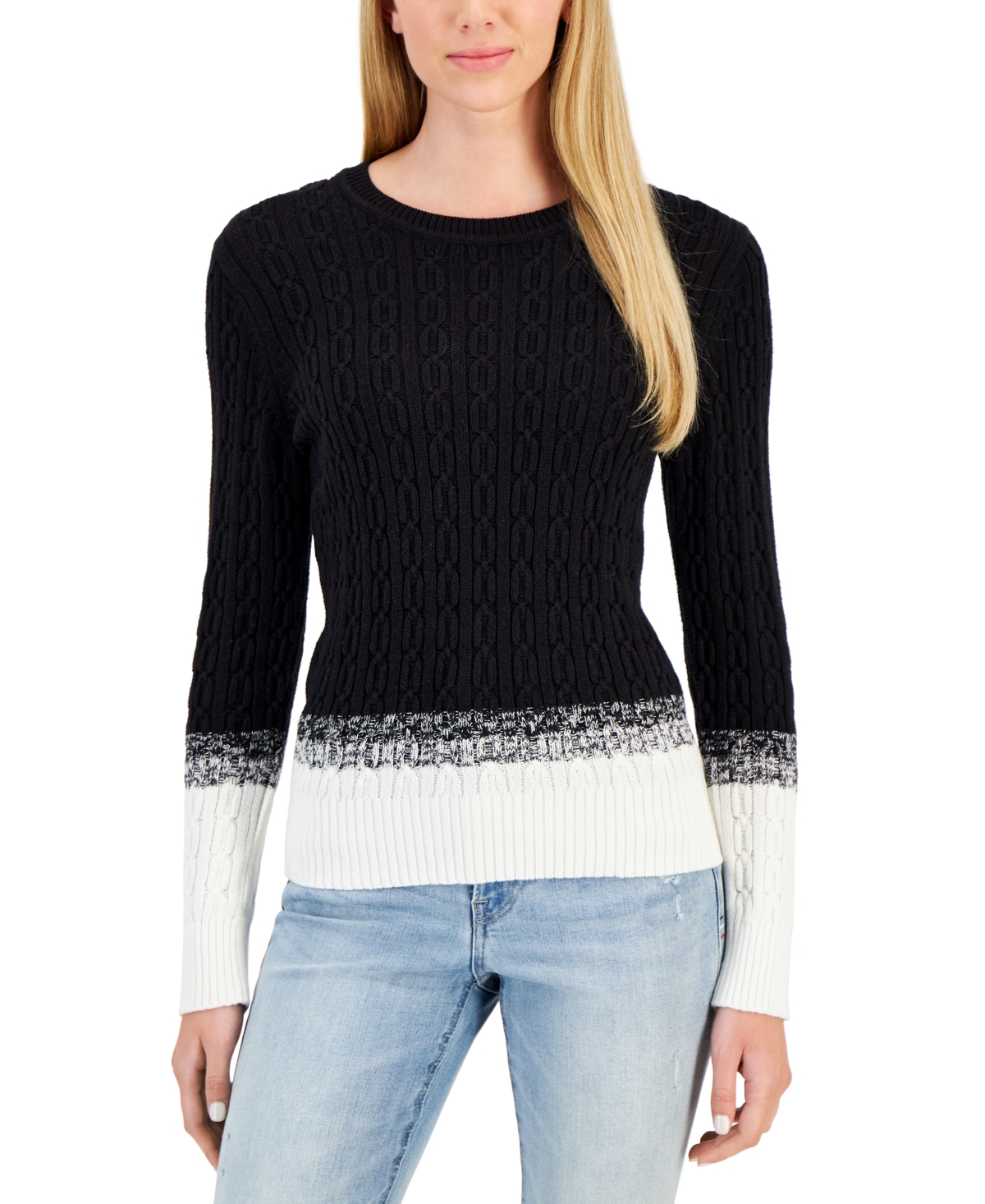 Tommy Hilfiger Women's Leila Ombre Scoop-neck Cotton Sweater In Black,ivory