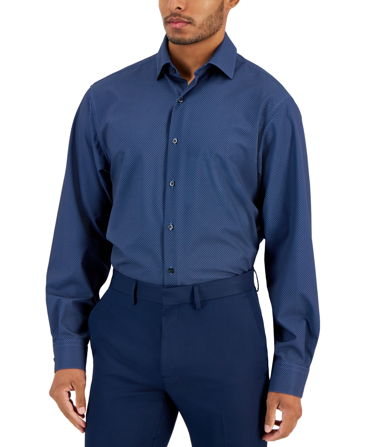 Alfani Men's Regular-fit Maple Geo-print Dress Shirt, Created For Macy's In Navy