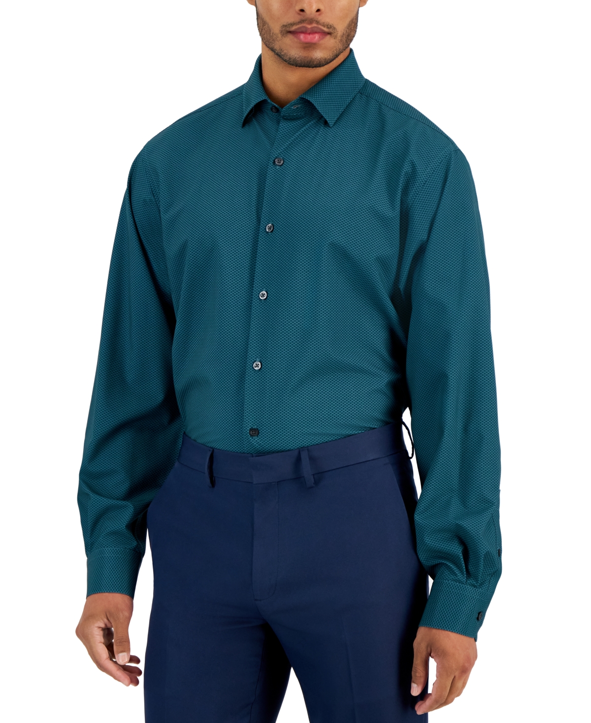 Alfani Men's Regular-fit Maple Geo-print Dress Shirt, Created For Macy's In Teal