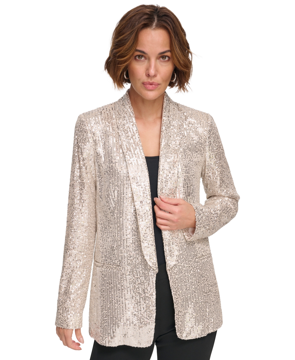 Dkny Women's Sequin Open-front Shawl-collar Blazer In Champagne