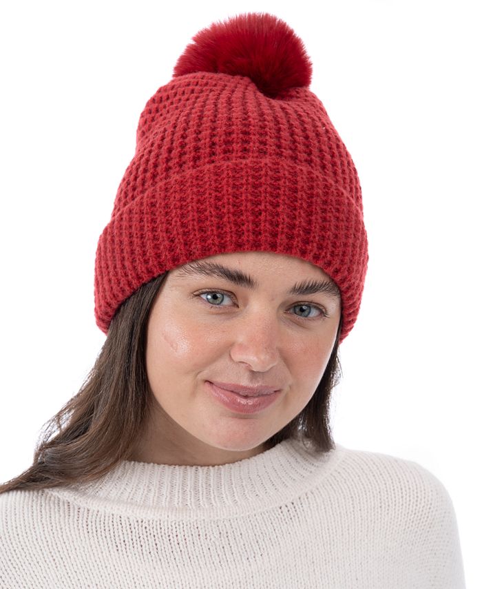 Style & Co Women's FauxFur Pom Pom WaffleKnit Beanie, Created for