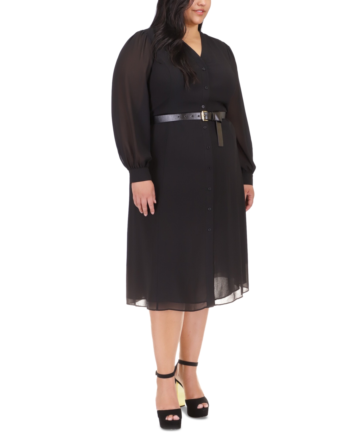 Michael Kors Michael  Plus Size Belted Button-up Kate Dress In Black