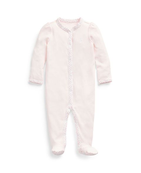 Детский хлопковый комбинезон Polo Ralph Lauren для девочки с цветочной отделкой, цвет: Розовый