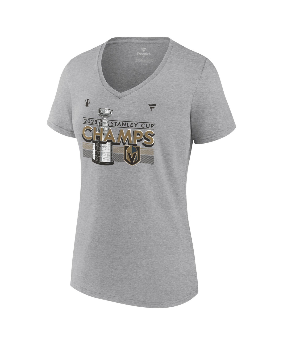 Women's FanaticsVegas Golden Knights 2023 Stanley Cup Champions Locker Room V-Neck T-shirt - Heather Gray