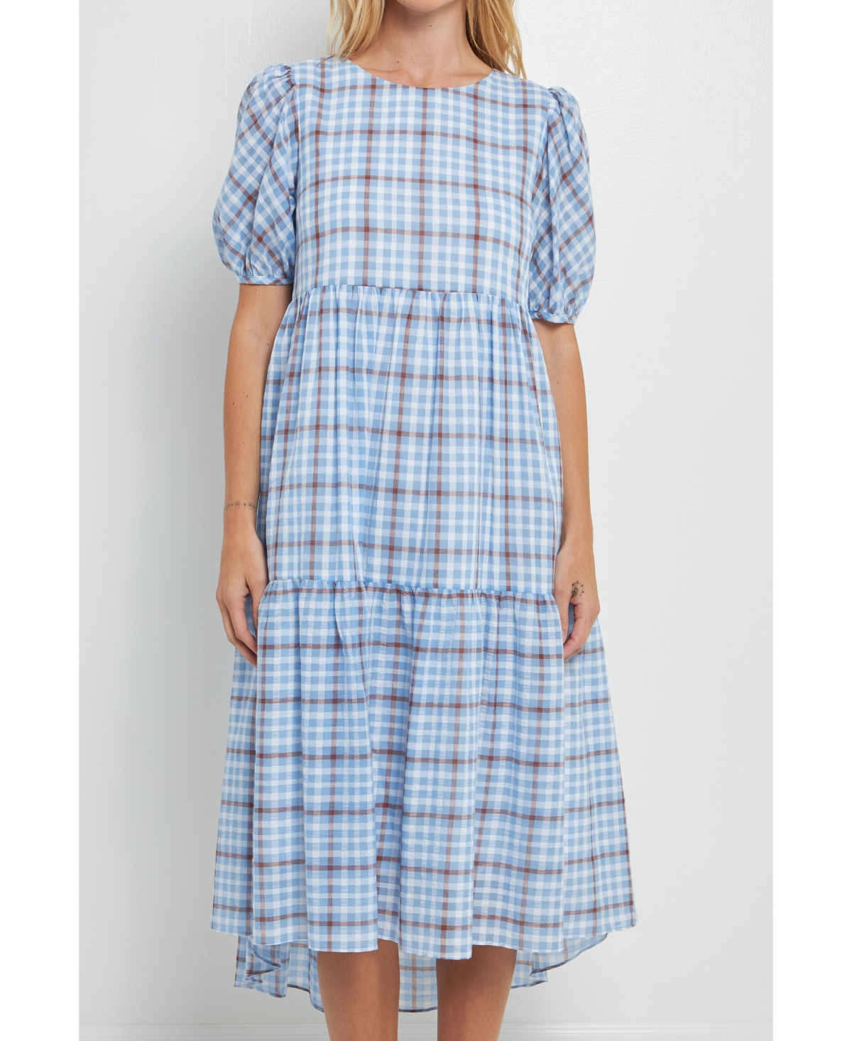 english factory blue dress English Factory womens Tiered Midi Dress, xs, Blue main image 0