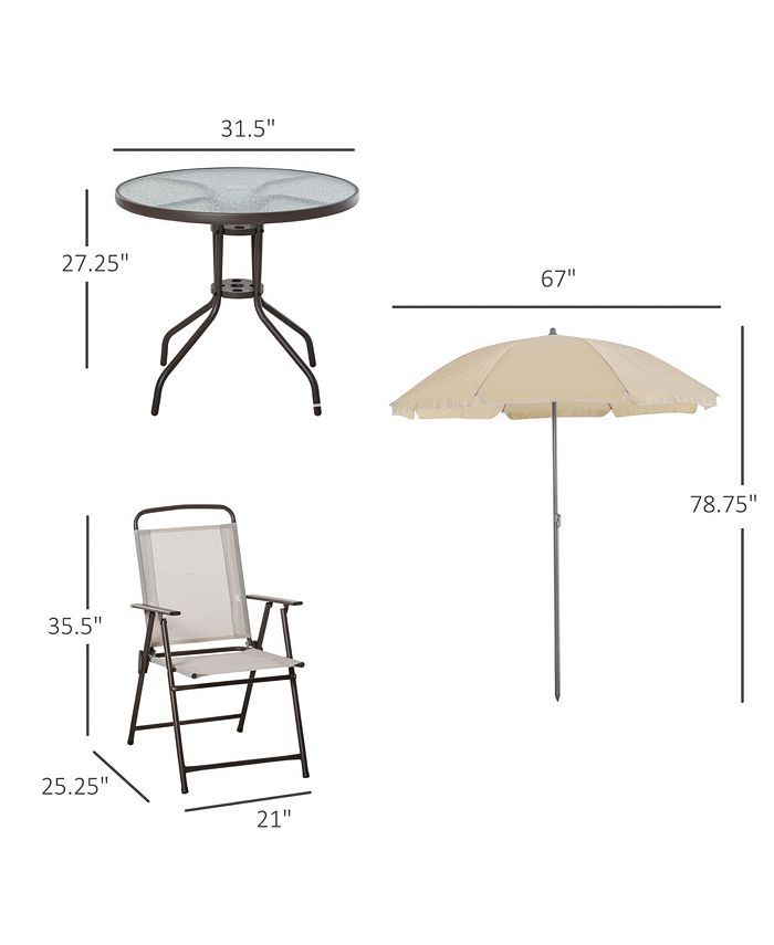 Outsunny 6 Piece Patio Dining Set for 4 with Umbrella, 4 Folding Dining