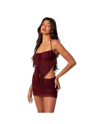 Ariyah Open Tie Back Ruffle Mesh Top