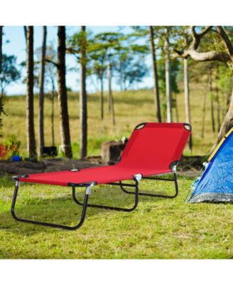 Portable Outdoor Sun Lounger, Lightweight Folding Chaise Lounge Chair w/ 5-Position Adjustable Backrest for Beach, Poolside and Patio, Red
