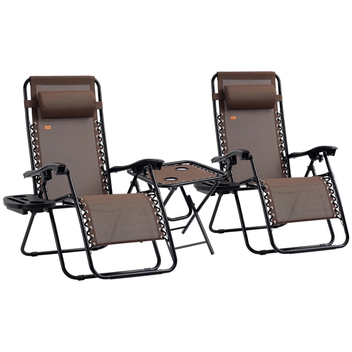 Outsunny Zero Gravity Chair Set with Folding Table & Cup Holder Trays,