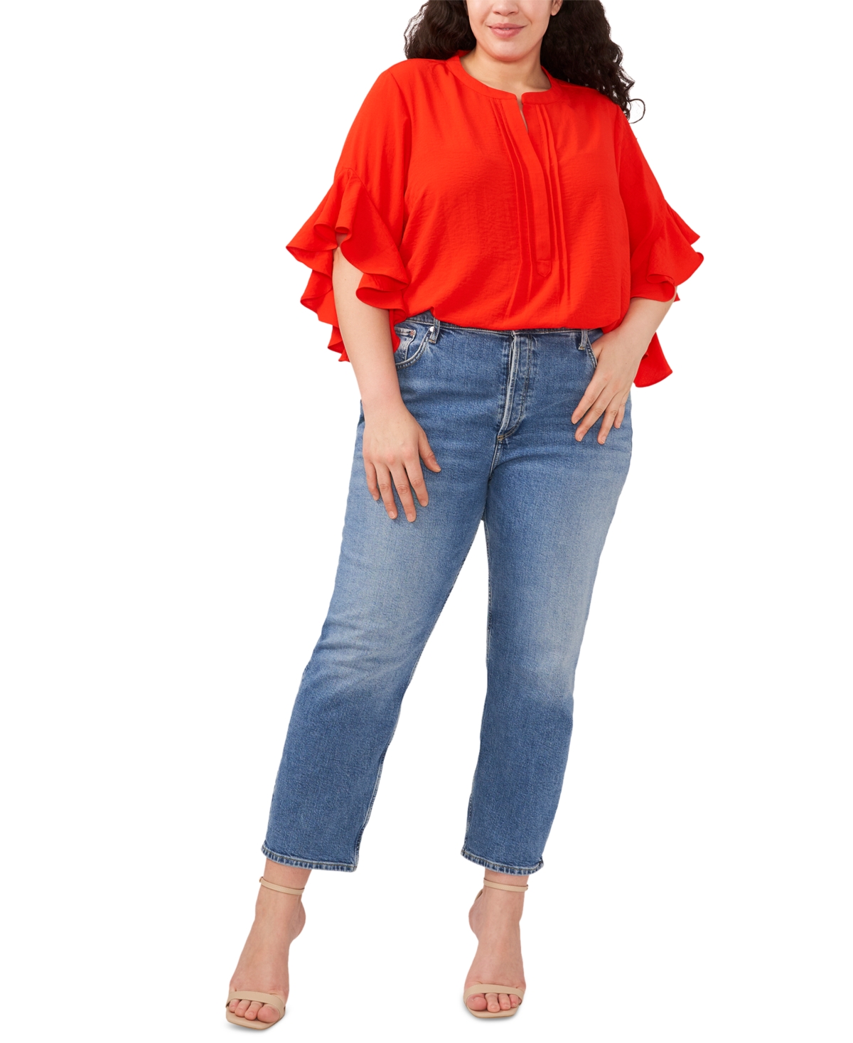 Vince Camuto Ruffle Sleeve Blouse In Fiery Red