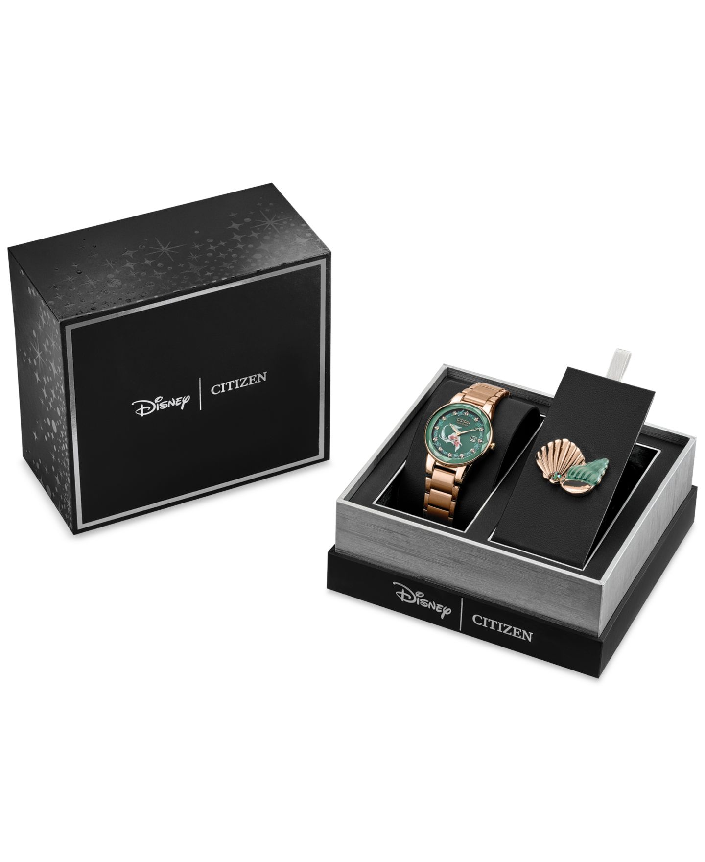 Женские часы Citizen Eco-Drive Disney Princess Ariel Rose Gold-Tone Stainless Steel Bracelet Watch 30mm Gift Set — фото 6