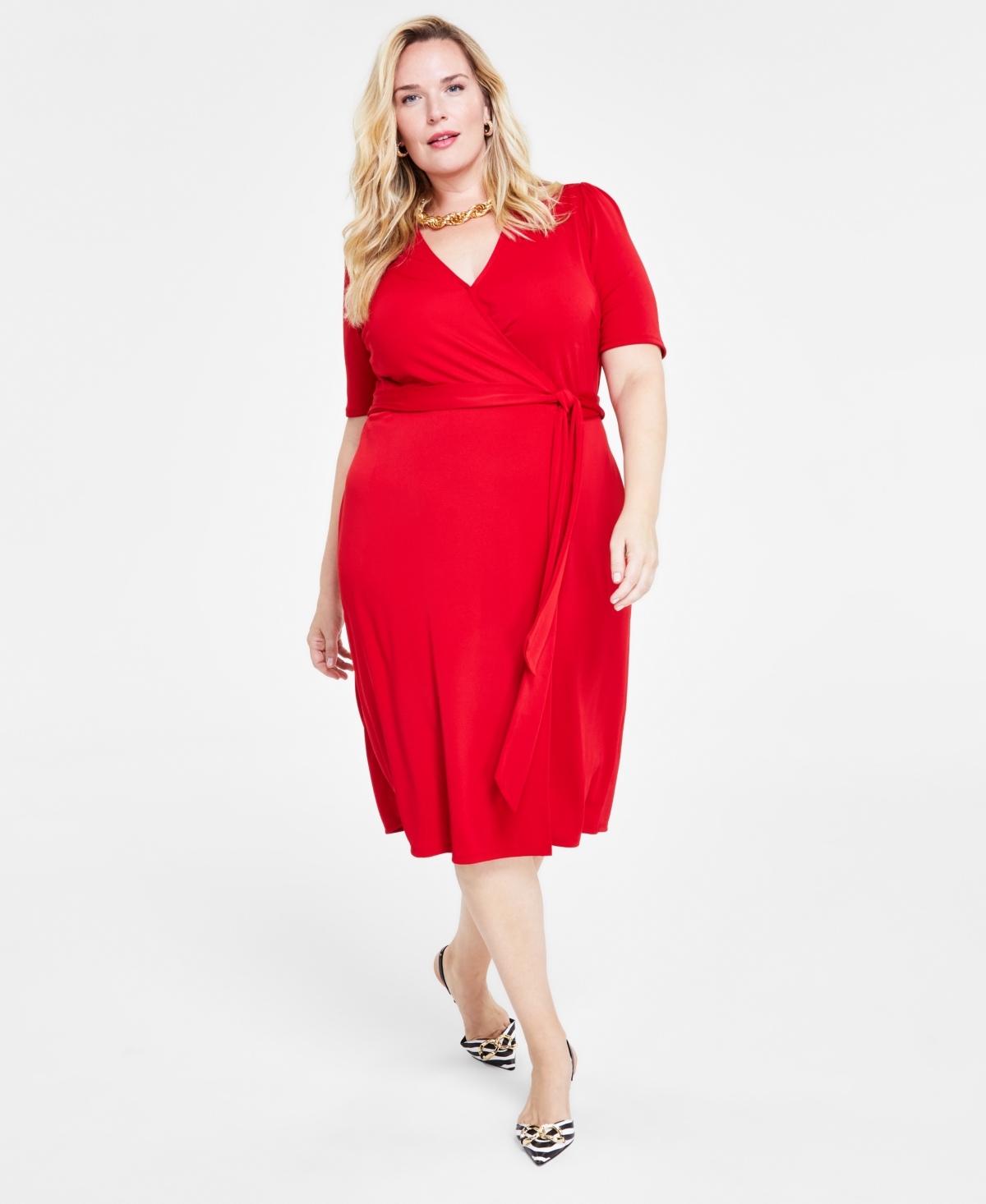 INC INTERNATIONAL CONCEPTS PLUS SIZE ELBOW-SLEEVE WRAP DRESS, CREATED FOR MACY'S