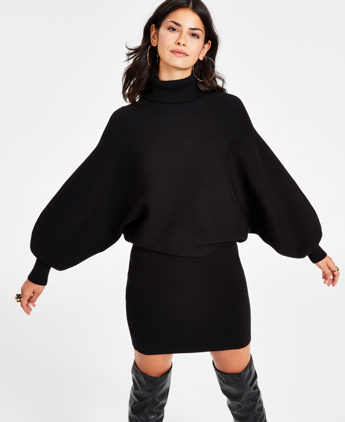 Bar Iii Â Women's Mock Neck Dolman-sleeve Sweater, Created For Macy's In Deep Black