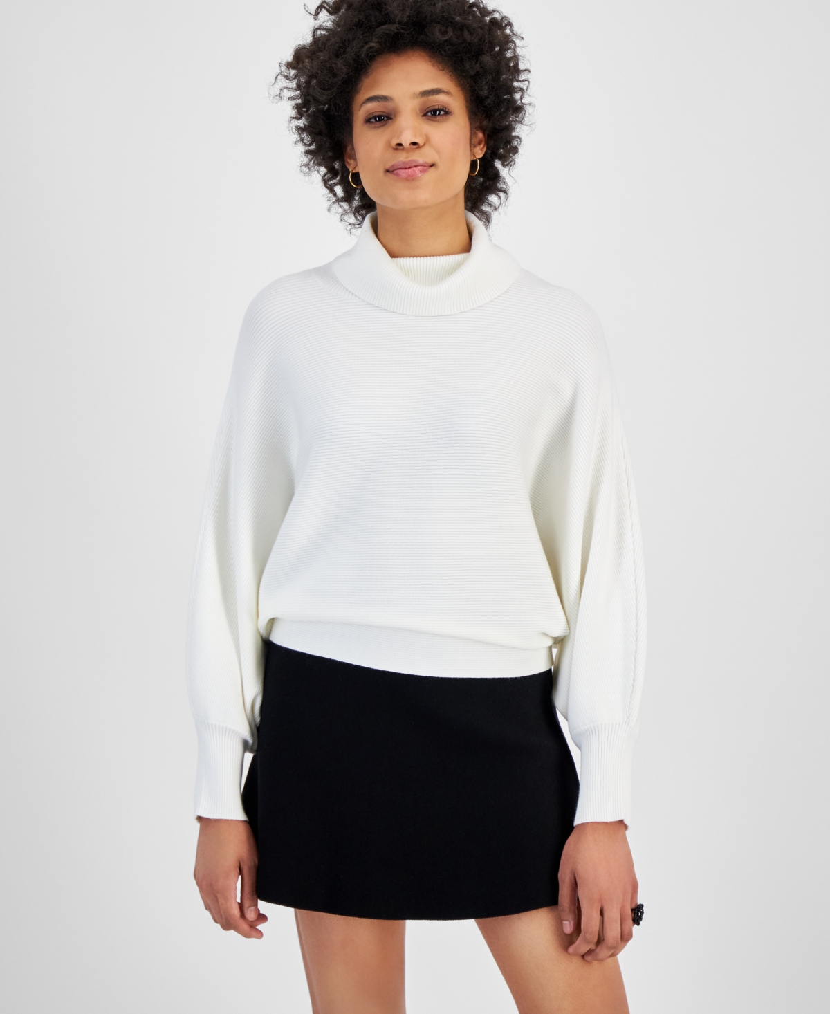 Bar Iii Â Women's Mock Neck Dolman-sleeve Sweater, Created For Macy's In Winter Ivory
