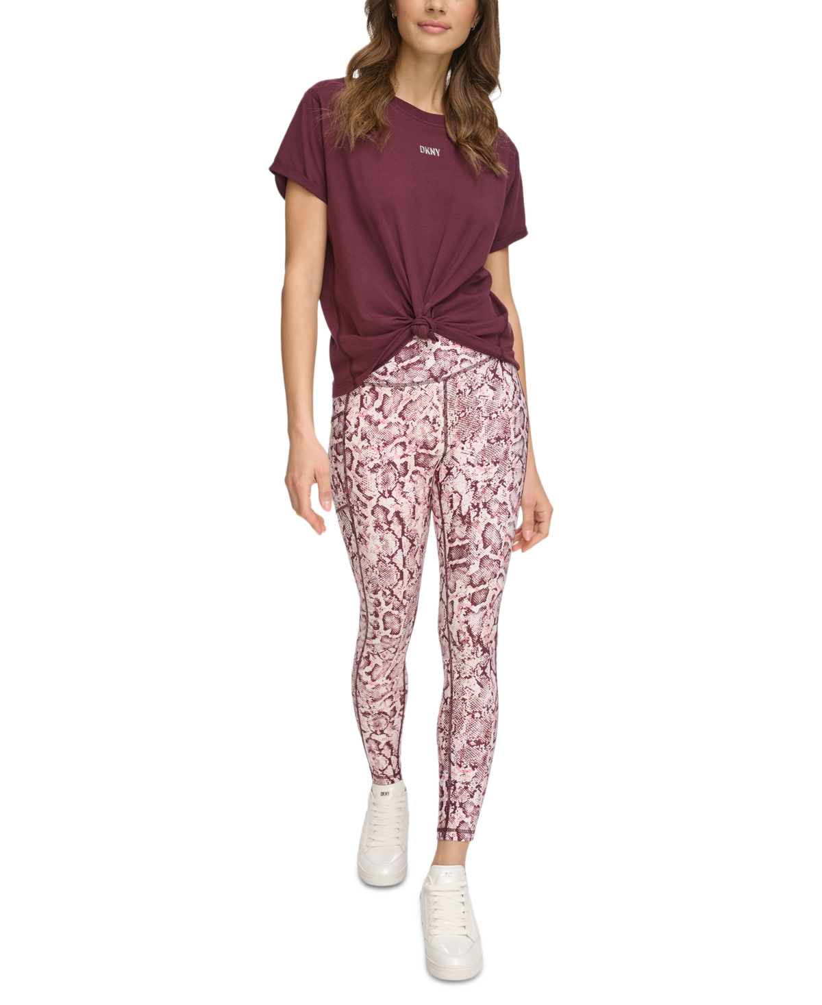 Dkny Sport Women's Firefly Printed Standout High-waist 7/8 Leggings In  Currant Serpent