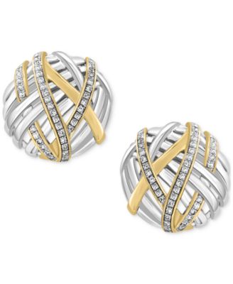 EFFY&reg; Diamond Intertwining Stud Earrings (1/3 ct. t.w.) in Sterling Silver & 14k Gold-Plate