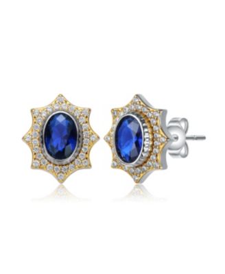 White Gold Plated and 14K Gold Plated Colored Cubic Zirconia Stud Earrings
