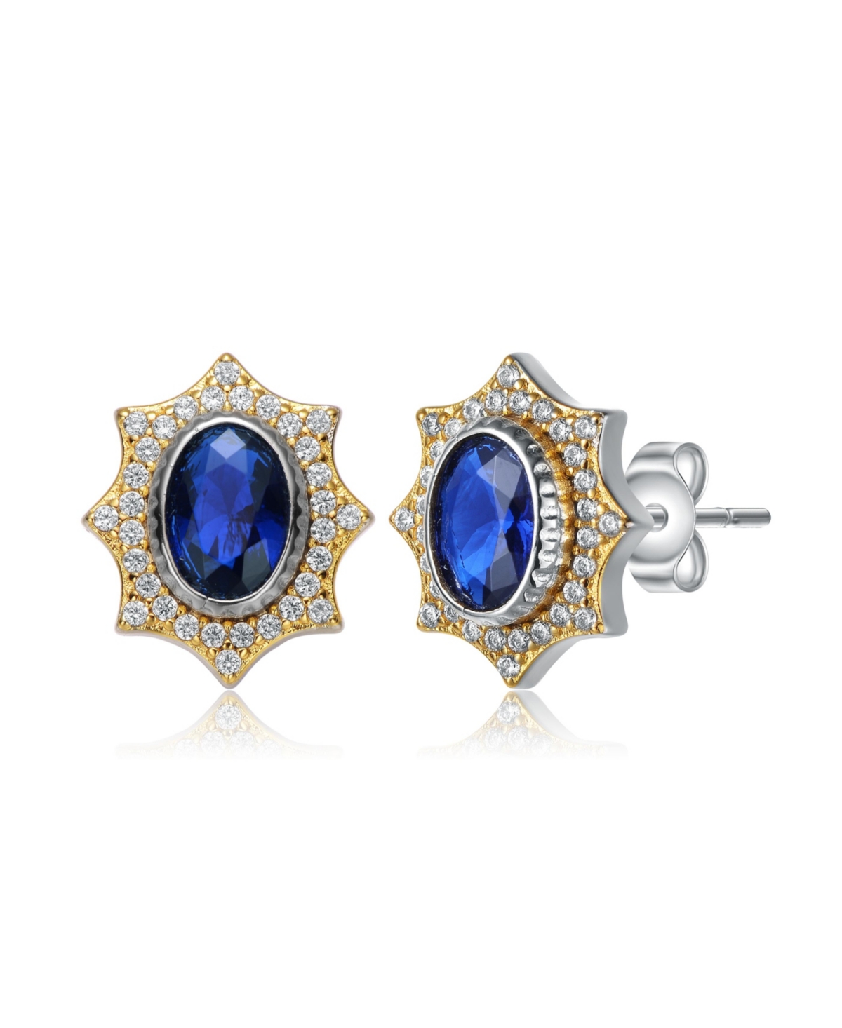 RACHEL GLAUBER 14K GOLD PLATED SAPPHIRE CUBIC ZIRCONIA STUD EARRINGS