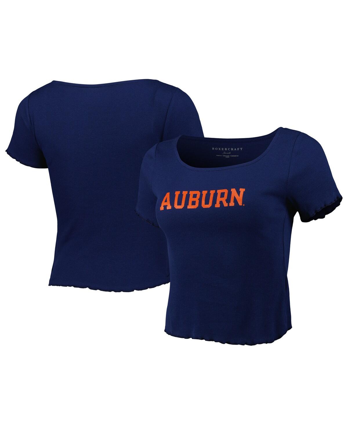 BOXERCRAFT WOMEN'S NAVY AUBURN TIGERS BABY RIB LETTUCE-EDGE TRIM T-SHIRT