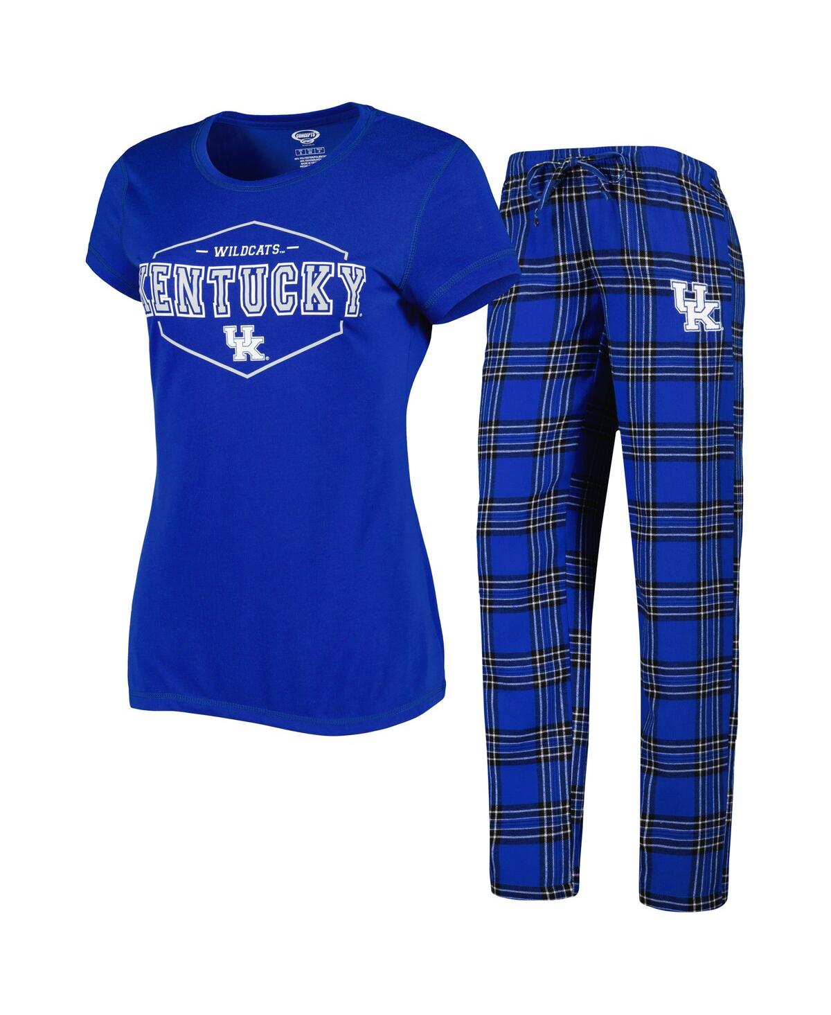 Shop Concepts Sport Women's  Royal, Black Kentucky Wildcats Badge T-shirt And Flannel Pants Sleep Set In Royal,black