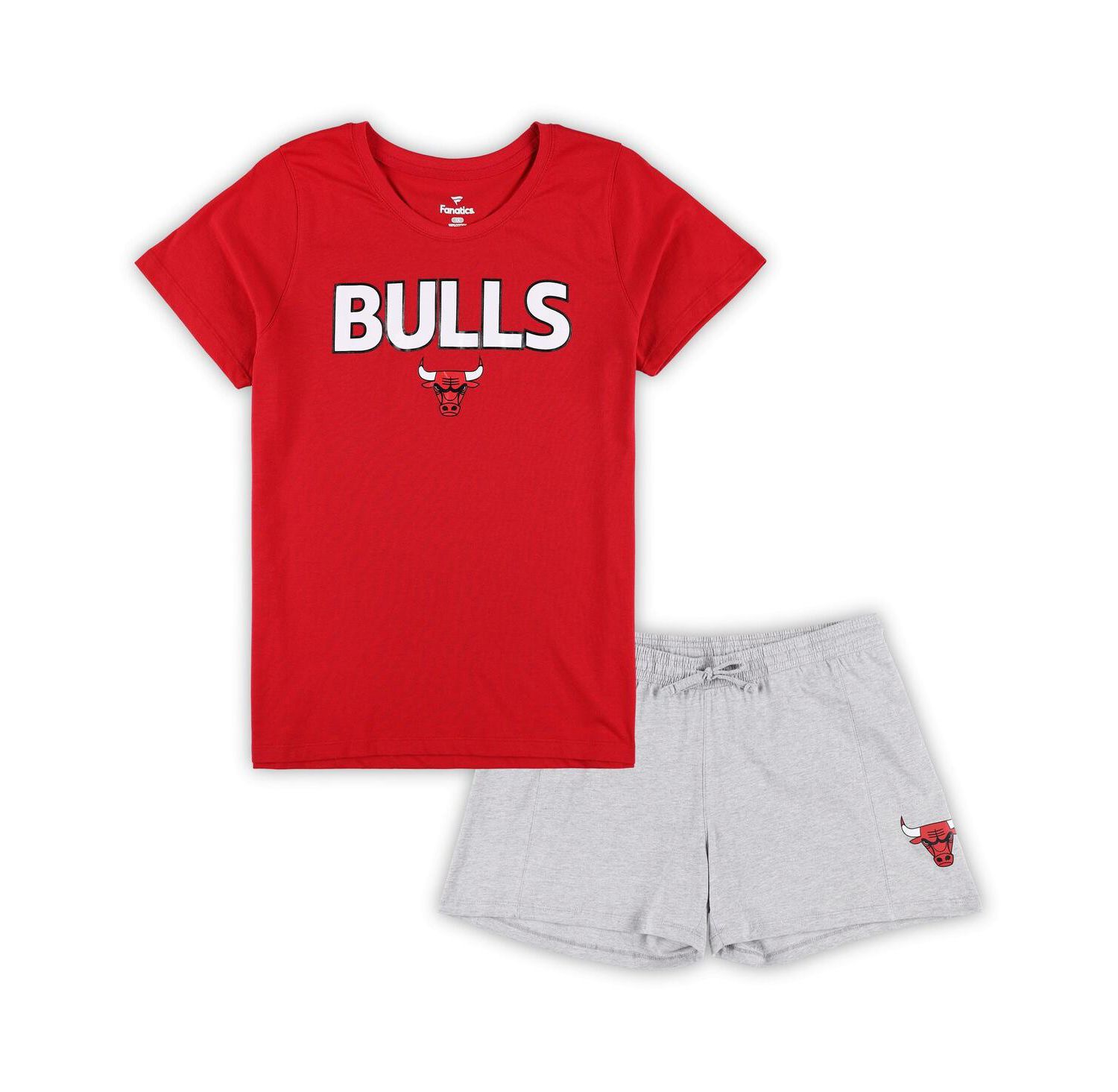 Women's Red, Heather Gray Chicago Bulls Plus Size T-shirt and Shorts Combo Set