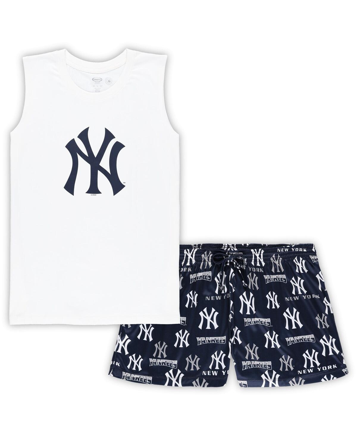 CONCEPTS SPORT WOMEN'S CONCEPTS SPORT WHITE, NAVY NEW YORK YANKEES PLUS SIZE TANK TOP AND SHORTS SLEEP SET 