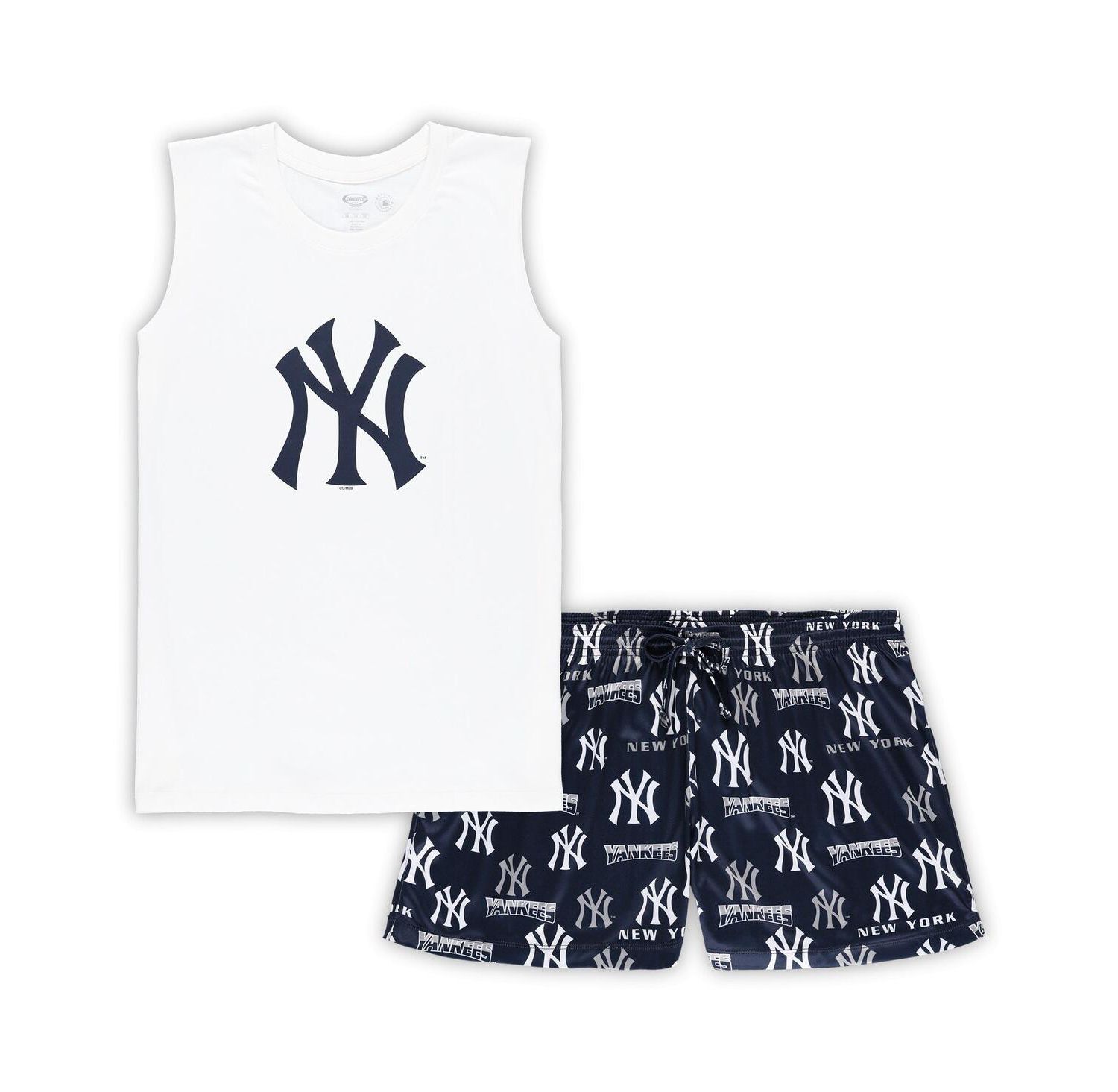Women's White, Navy New York Yankees Plus Size Tank Top and Shorts Sleep Set