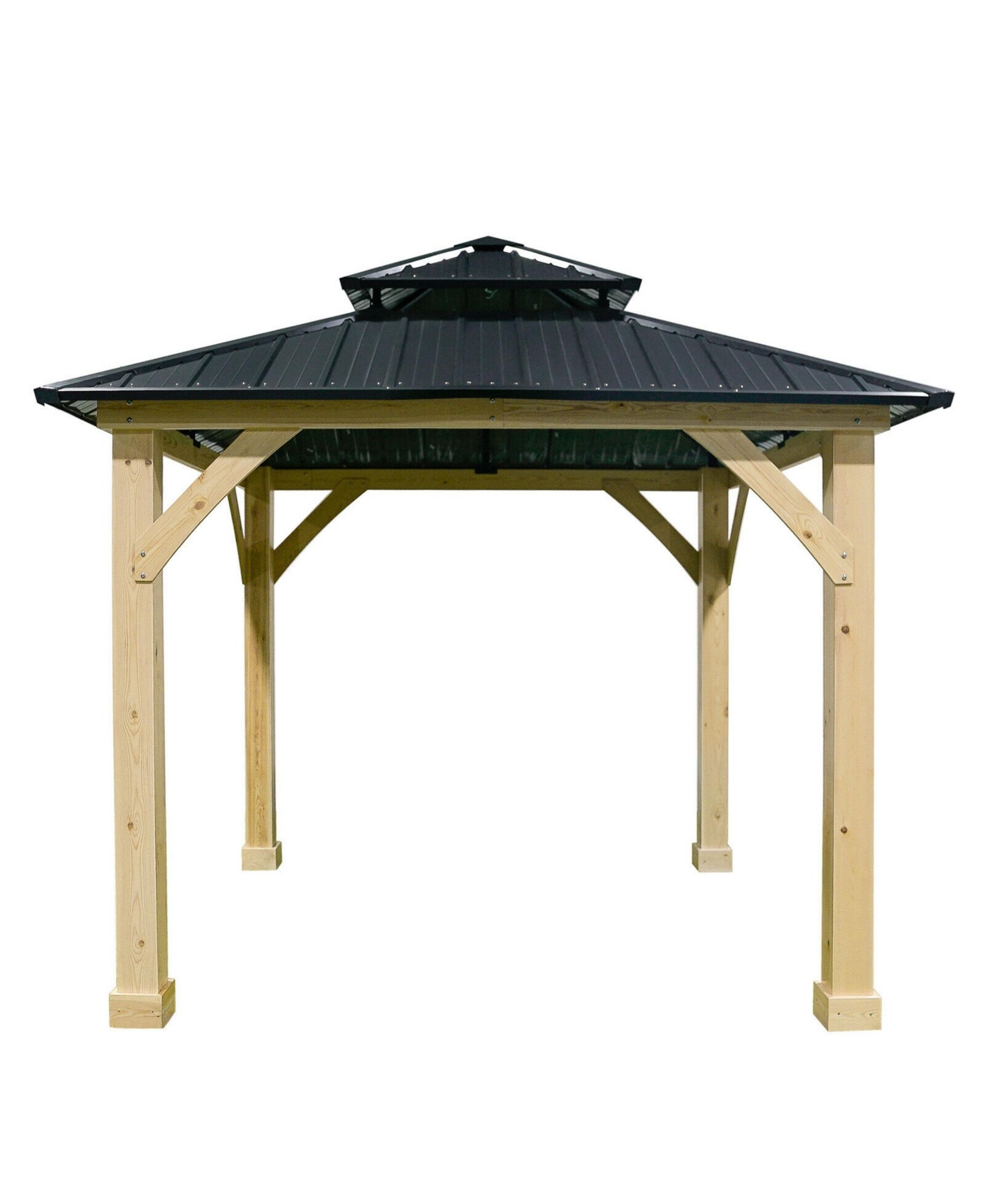 10'x10' Outdoor Patio Hardtop Gazebo Double Steel Roof Solid Wood Frame - Grey