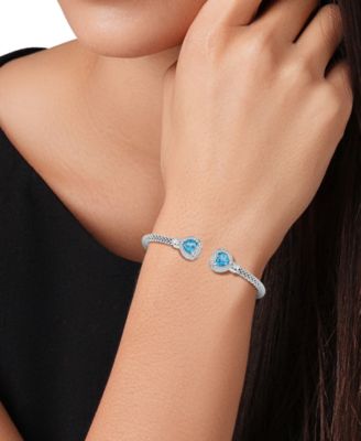 Lapis & White Topaz (1/3 ct. t.w.) Heart Halo Cuff Bracelet (Also available in Onyx, Amethyst, Citrine, Swiss Blue Topaz or Turquoise).