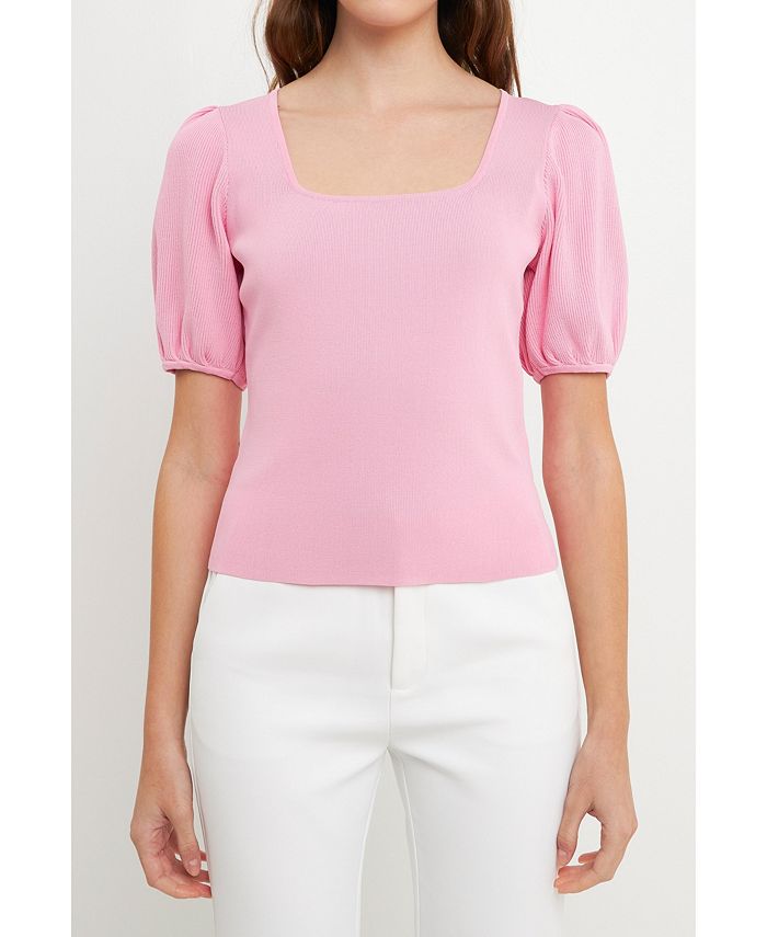endless rose Women's Knit Square Neck Puff Top Macy's