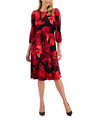 Kasper - Women's 3/4-Sleeve Floral-Print Dress